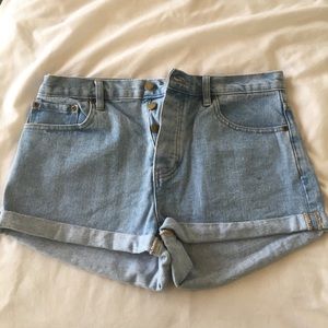 90s style light denim shorts